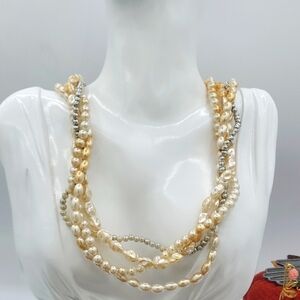 Elegant Faux Pearl and Silver Necklace 22 Inch N3604
